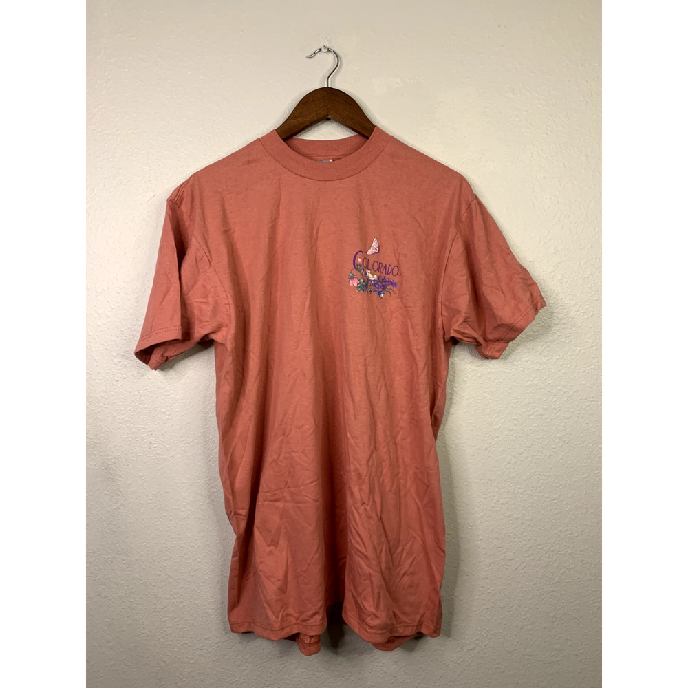 Vintage Colorado Shirt CO Butterfly Flowers T-shirt 90s Jerzees L Large Pink